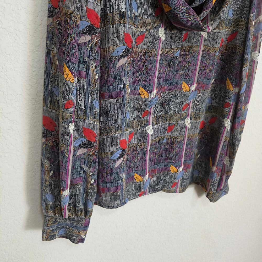 Vintage 80s Blouse Alexandria Womens Large Office Dressy Puff Shoulder Cowl Neck - Picture 13 of 15